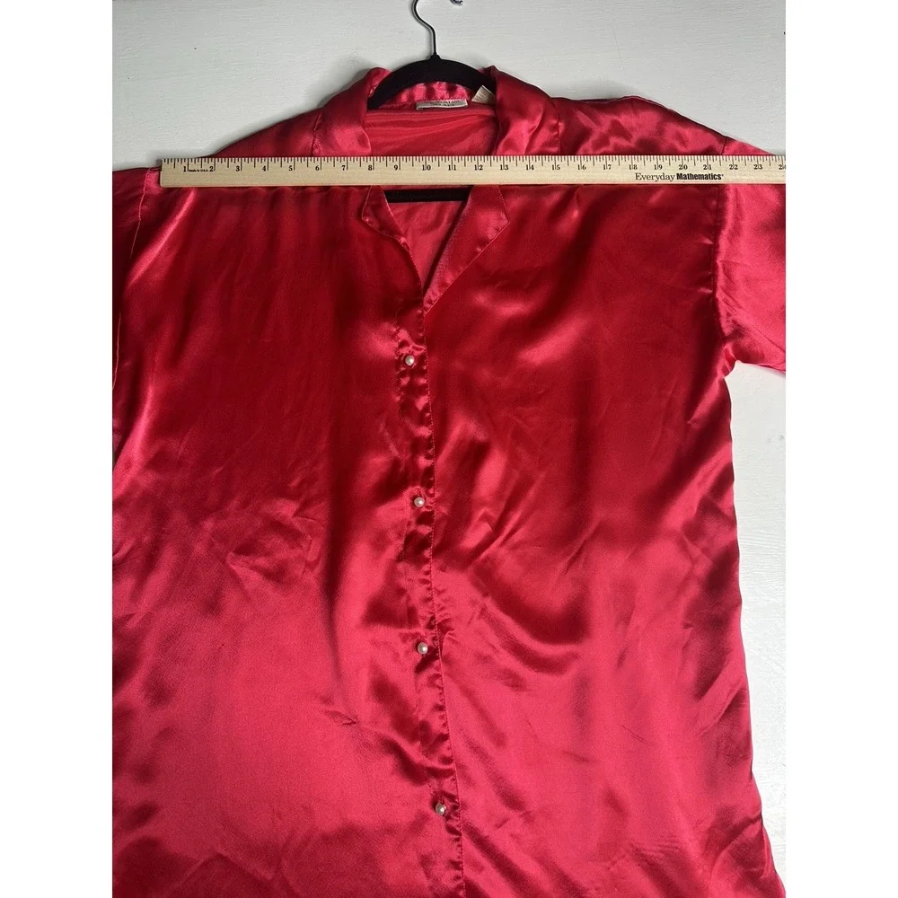 Vintage Victoria's Secret Red Satin Button Up Lounge Shirt Size M/L